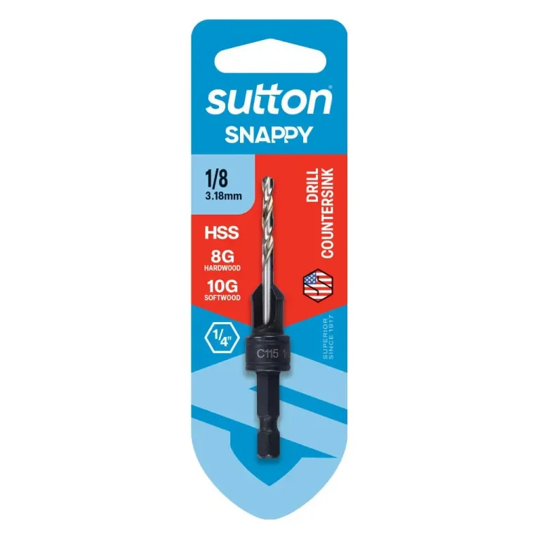 DRILL C115 CSINK HEX-SH SNAPPY & DRL JBBR CARD 1/8IN (8/10G)