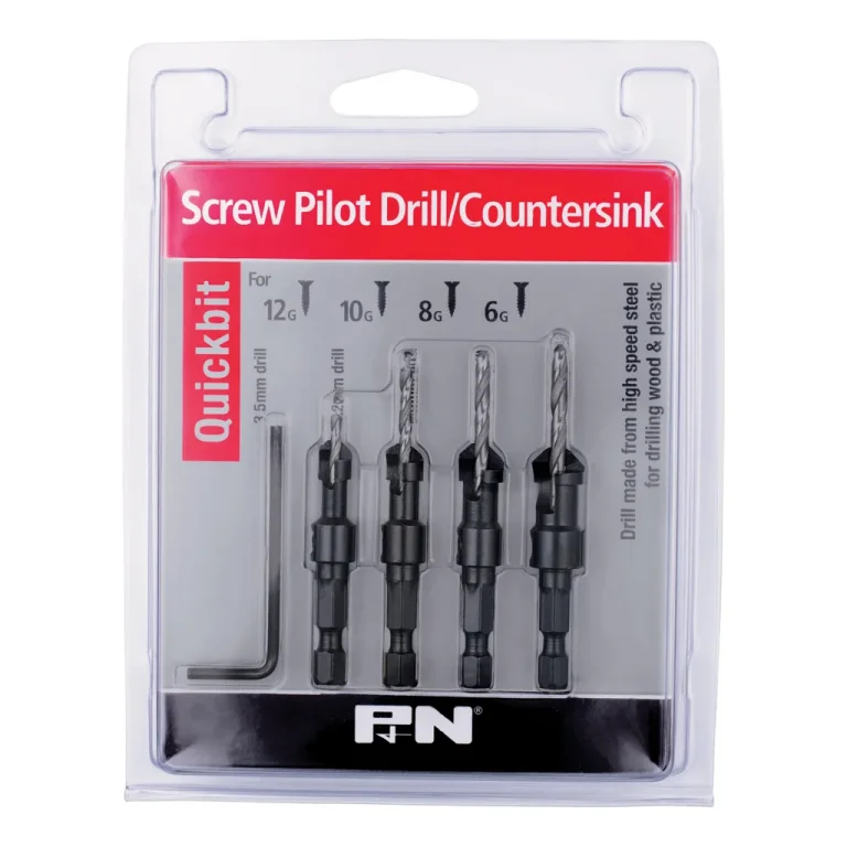 DRILL HSS & COUNTERSINK QUICKBIT SET 4PC P&N