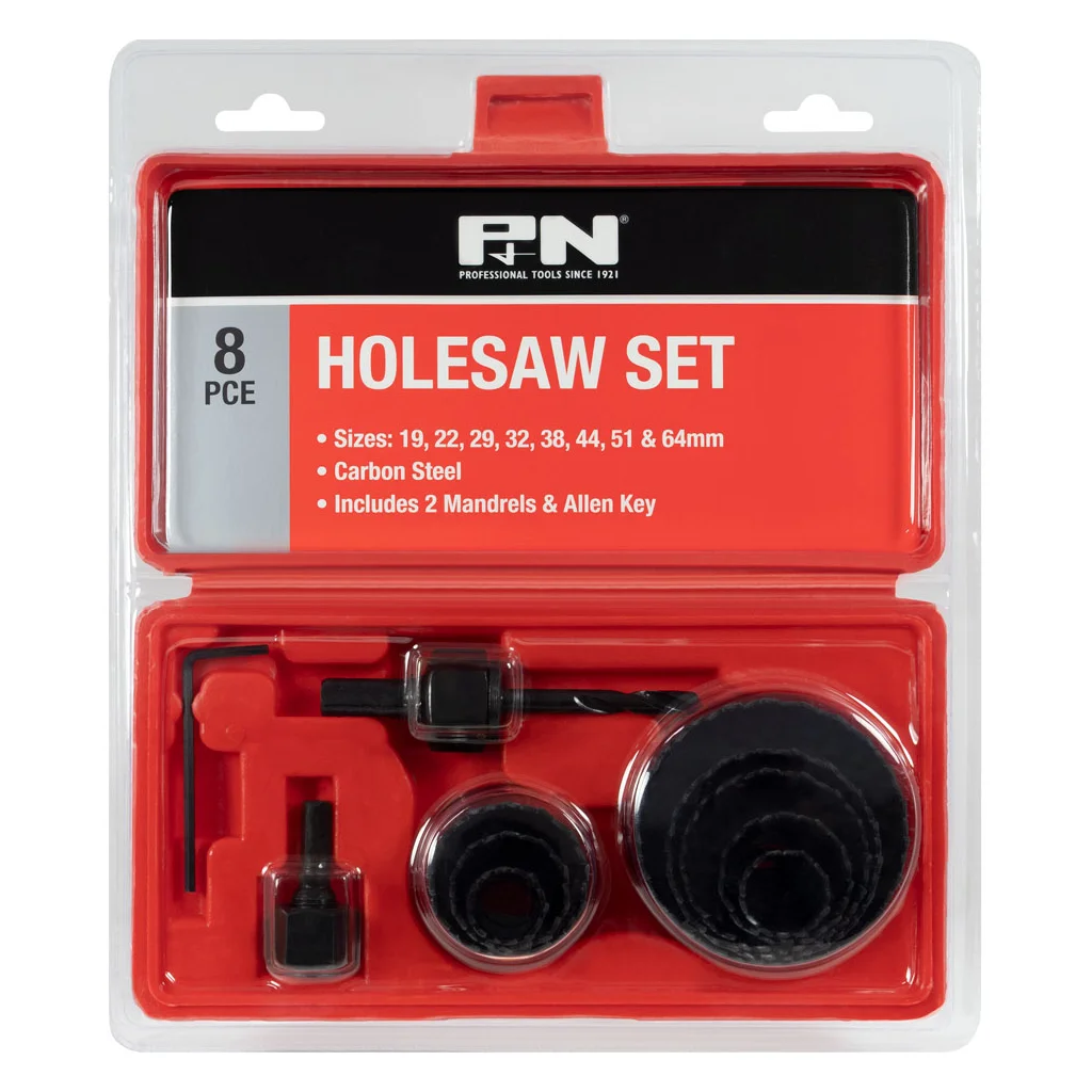 HOLESAW CARBON STEEL SET 19-64MM 11PC P&N HOLESAW CARBON STEEL SET 19-64MM 11PC P&N