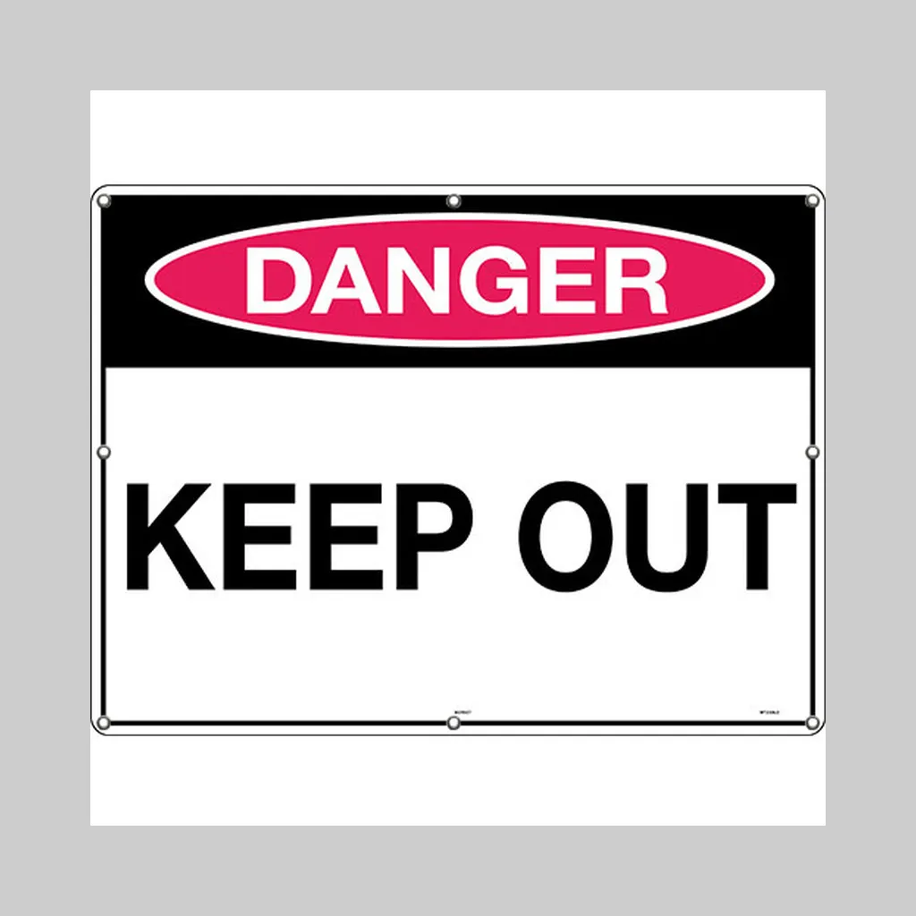 Safety Signs PP Corflute 6 Eyelets DANGER KEEP OUT 600x400mm (23-58 x 15-34) Safety Signs PP Corflute 6 Eyelets "DANGER KEEP OUT" 600x400mm (23-5/8" x 15-3/4")