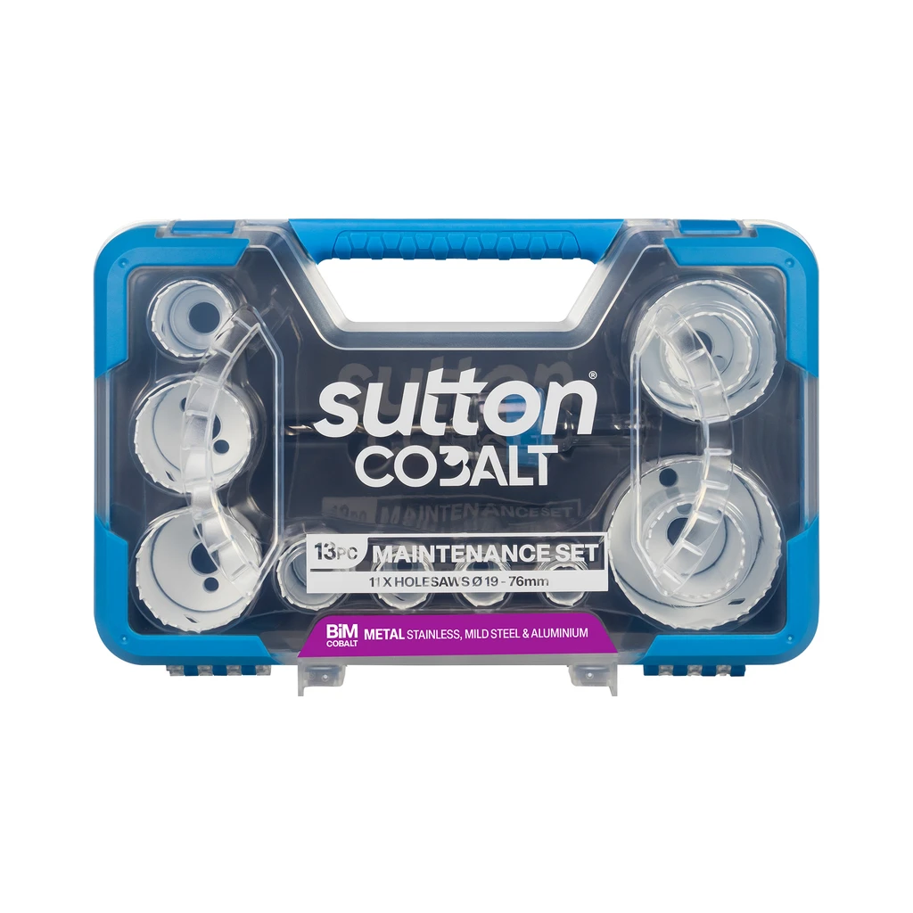 Sutton H125SG13A Holesaw Maintenance Set 13pc 19 to 76mm Sutton H125SG13A bi-metal cobalt holesaw maintenance set, 13 piece, 19 to 76mm