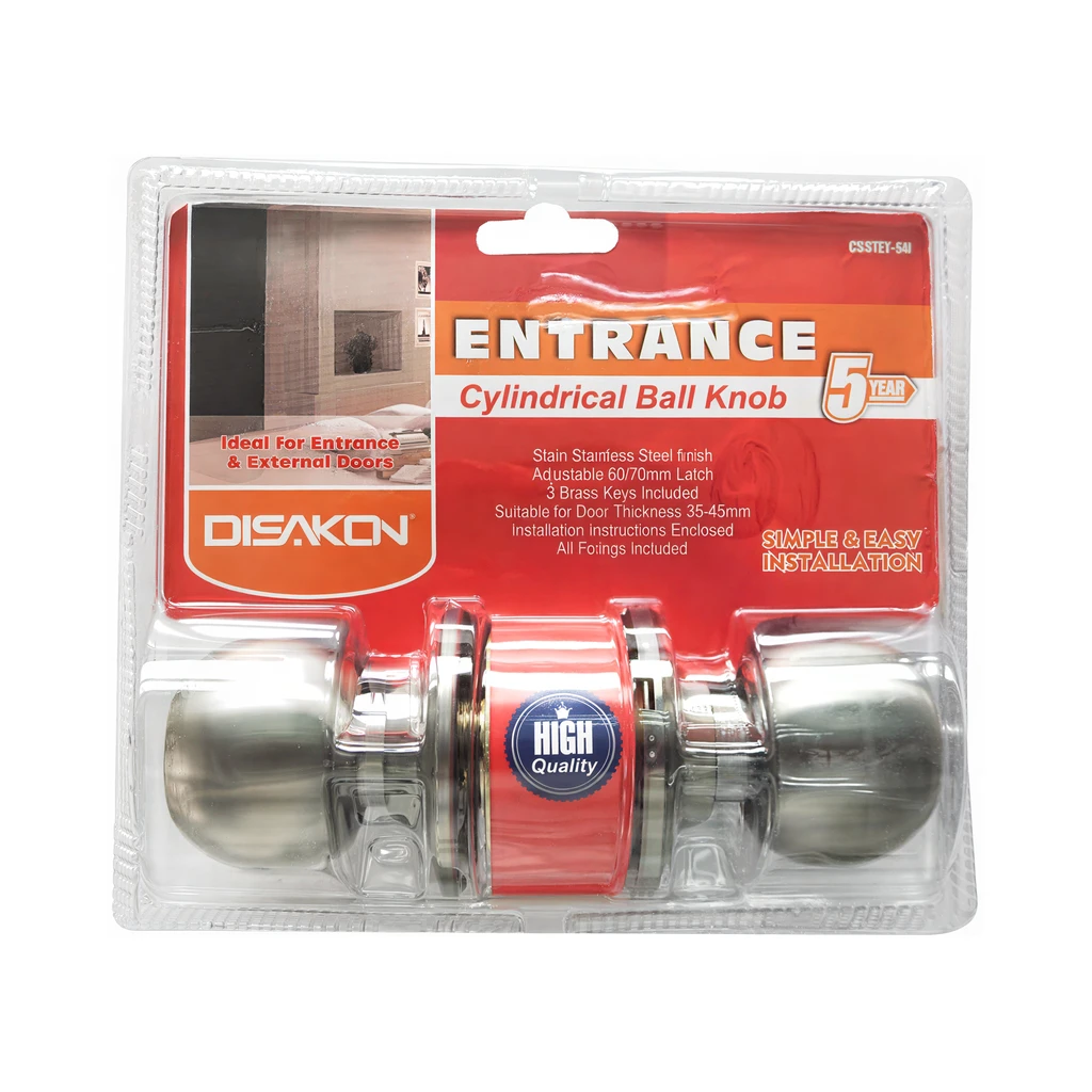 Door Lock Set Ball Knob Entrance S/S 65mm Rose 60mm Door Lock Set Ball Knob Entrance S/S 65mm Rose 60mm