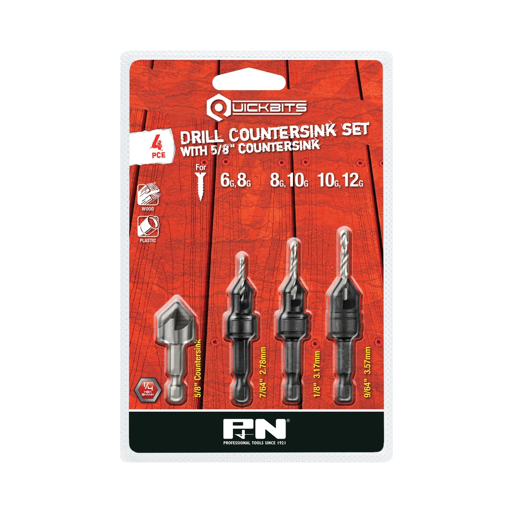 DRILL HSS & COUNTERSINK QUICKBIT SET 4PC P&N DRILL HSS & COUNTERSINK QUICKBIT SET 4PC P&N