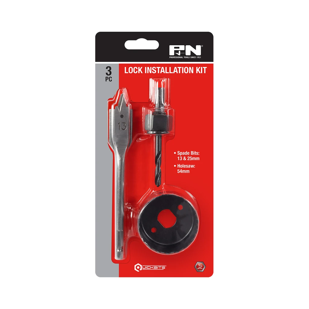 HOLESAW LOCK INSTALLATION SET 54MM & 13/25MM SPADE BITS 4PC P&N HOLESAW LOCK INSTALLATION SET 54MM & 13/25MM SPADE BITS 4PC P&N