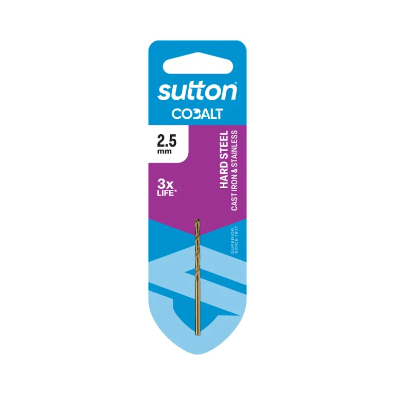 Sutton D108 Heavy Duty Cobalt Jobber Drill Bit 2.5mm, Carded